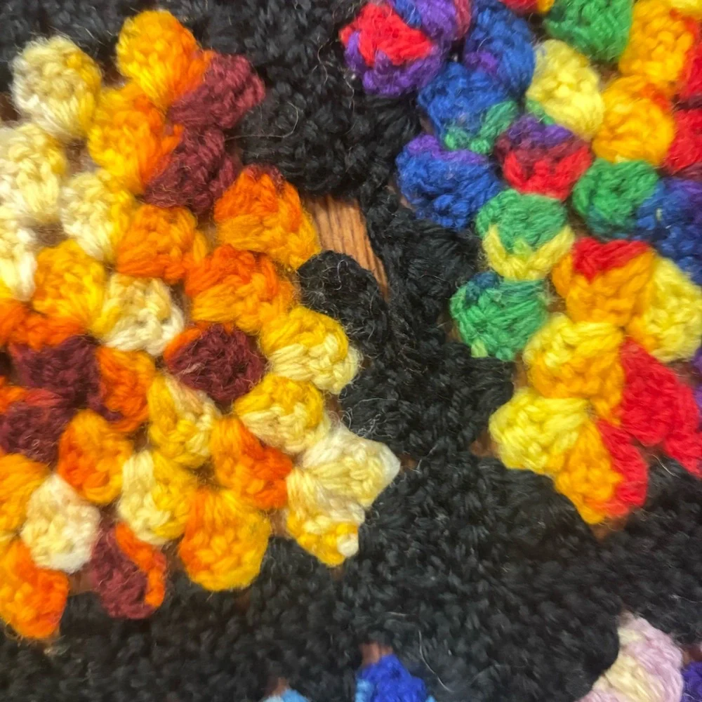 Vintage Granny Square  Crochet Afghan Throw Blanket, handmade, large 60x64